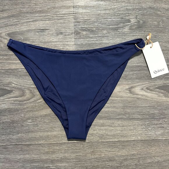 NWT Quince Small Italian Scoop Neck Bikini Tie Top Low Rise Bottom Deep Navy - Picture 7 of 9